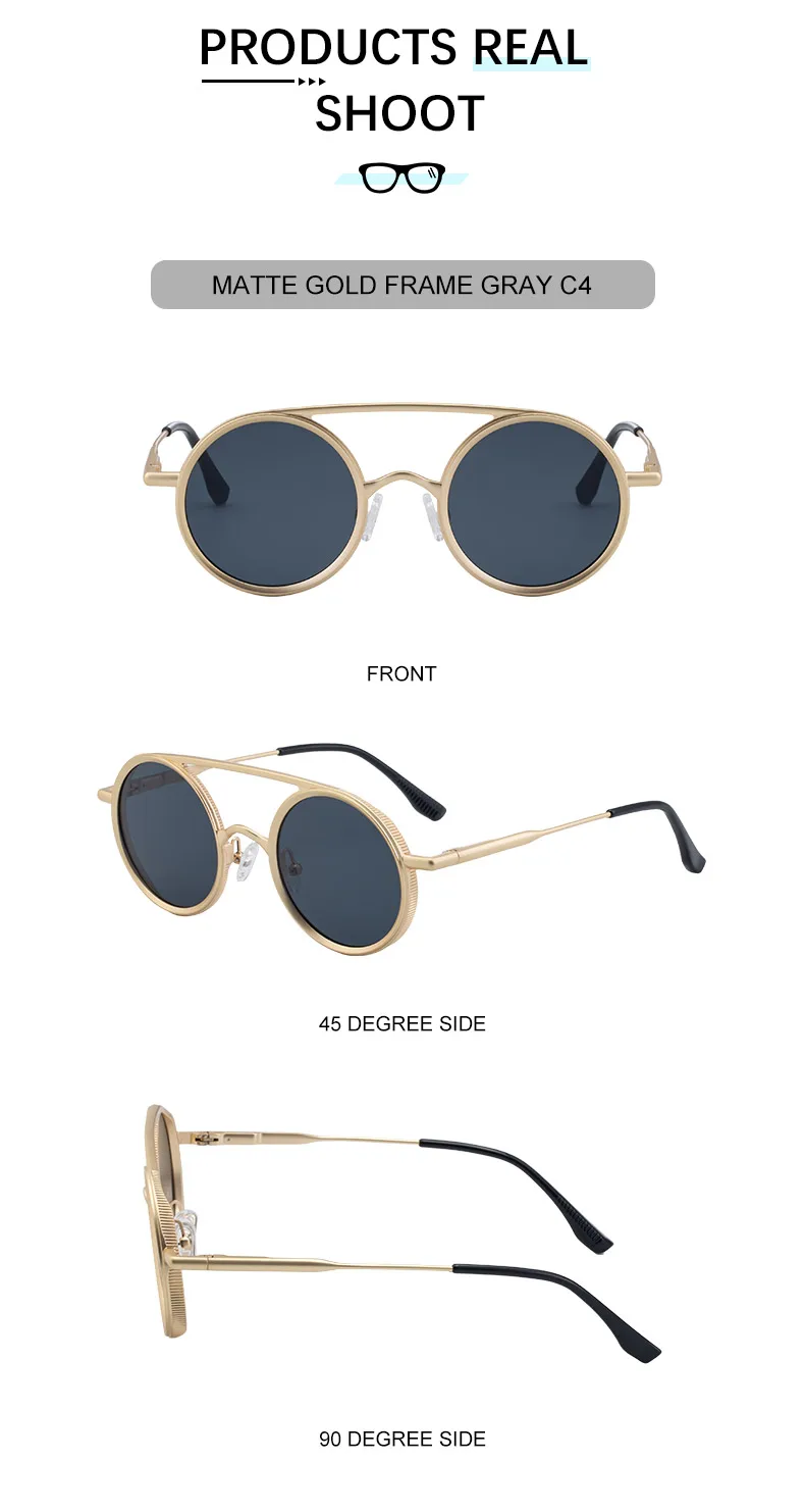 Kleine Runde Steampunk-Sonnenbrille für Herren 2026 Luxusmarke Klassische Doppelbalken-Sonnenbrille für Männer Punk-Fahrbrille Schattierungen – Detail 15