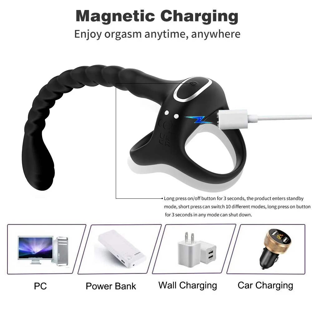 حلقة قضيب هزازة مع جهاز تحكم عن بعد للرجال ، مدلك البروستاتا ، حلقة القضيب ، هزاز مع سدادة المؤخرة ، ألعاب جنسية ، تطبيق ، 3 في 1