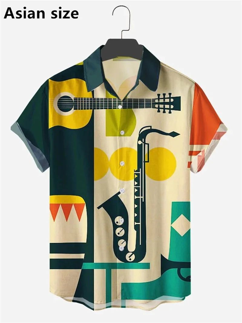 

New Hawaiian Shirts For Men 3d Vintage Music Rocker Guitar Print Summer Beach Shirt Short Sleeve Tees Tops Harajuku Men Clothing