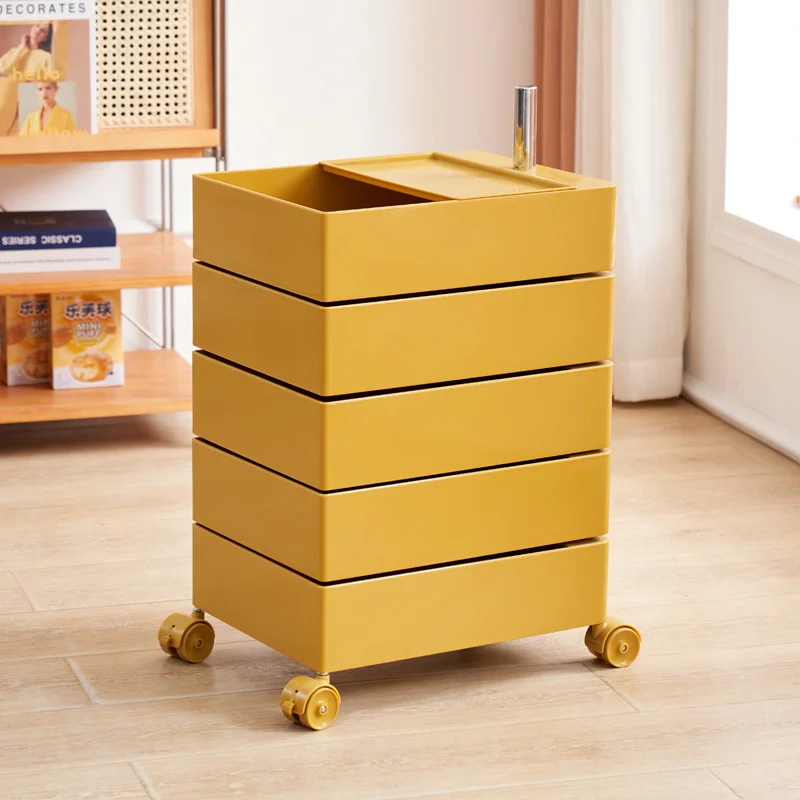 Yellow Minimalist Night Table Plastic Drawer Hidden Storage Space Saving Bedside Table Kawaii Japandi Criado Mudo Home Furniture