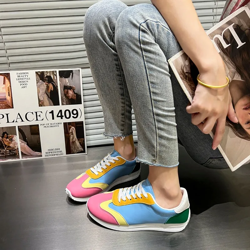 Women's Matching Color Round Head Lace-up 2024 New Comfortable Platform Casual Shoes Shoes of woman Zapatos Mujer sneakers