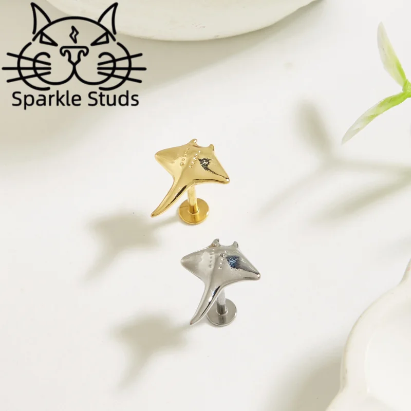 Sparkle Studs Stainless Steel  Stingray Earring, Simple and Versatile  Two sizes for women 1pce