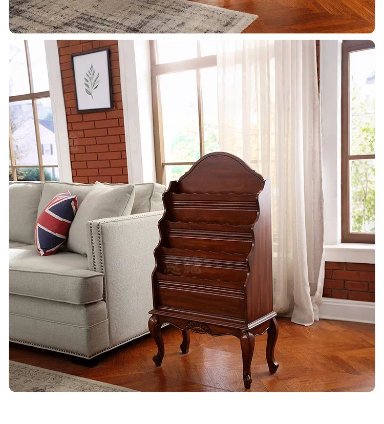 yj7 American Retro Distressed Solid Wood Magazine Rack Living Room Small Bookshelf