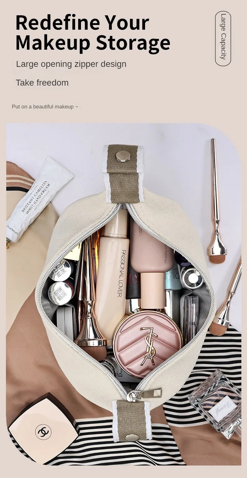 Hochwertige tragbare Make-up-Tasche aus Kamelien-Canvas für Reisen, großes Fassungsvermögen, Aufbewahrungstasche für Toilettenartikel, Kosmetik, Hautpflege – Detail 8