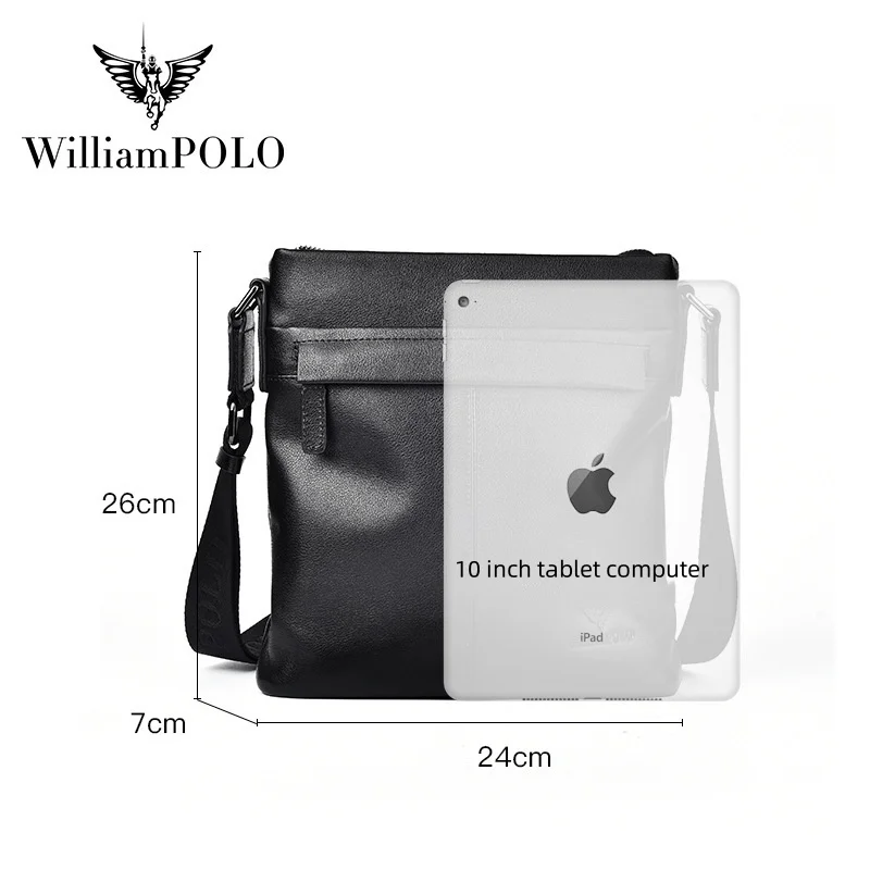 WILLIAMPOLO Genuine Leather Business Men\'s Shoulder Bag Casual Commuting Man Crossbody s Brand Luxury Designer for Men