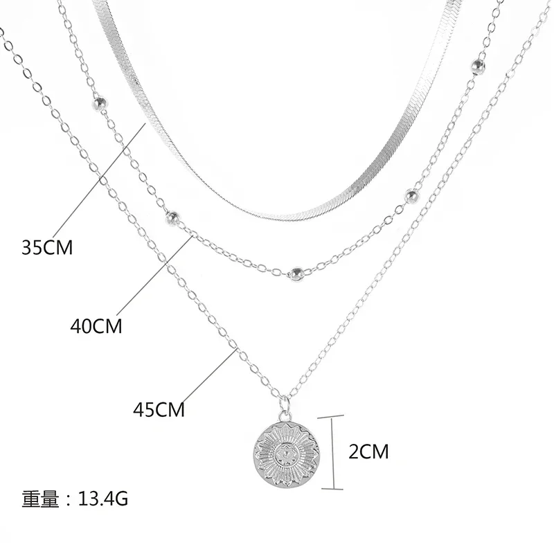 Mode 925 sterling zilveren ketting voor vrouw goud zilver kleur drielaags ronde hanger kettingen bruiloft verlovingssieraden