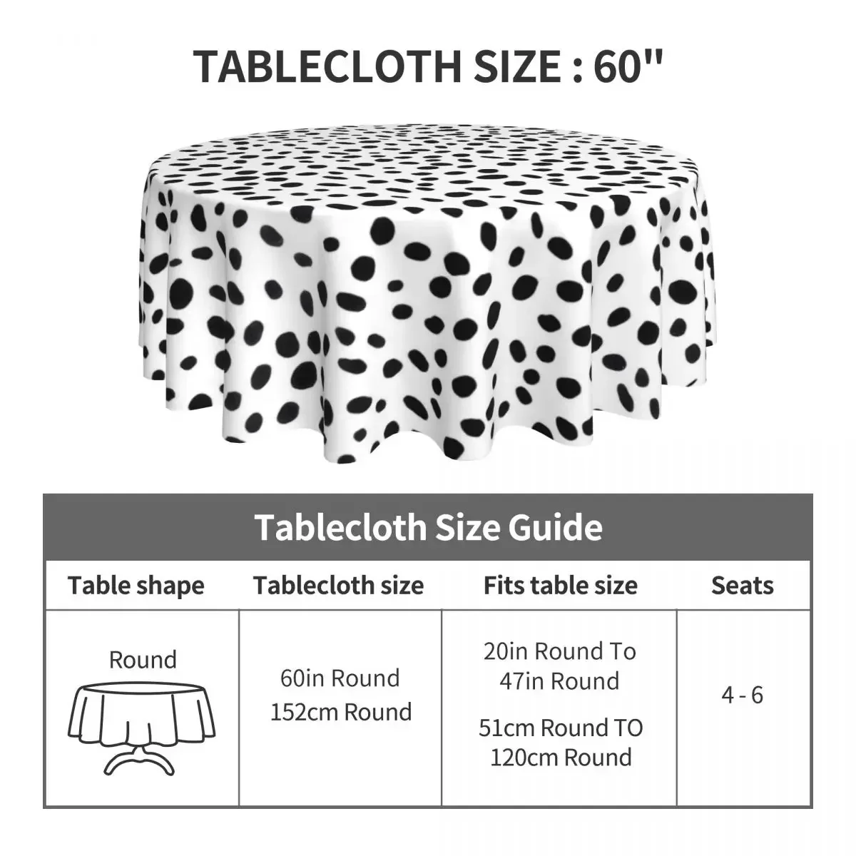 Tablecloth Dalmatian Dog Round Table Cloth Black Spotted Fashion Table Cover Tablecloths Living Room Dining Table Decoration