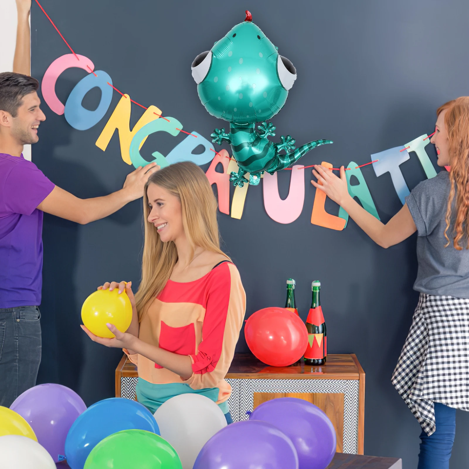 

4pcs Gecko Balloons Aluminum Film Animal Theme Party Decorations Home nament Foil Balloons Indoors Outdoors