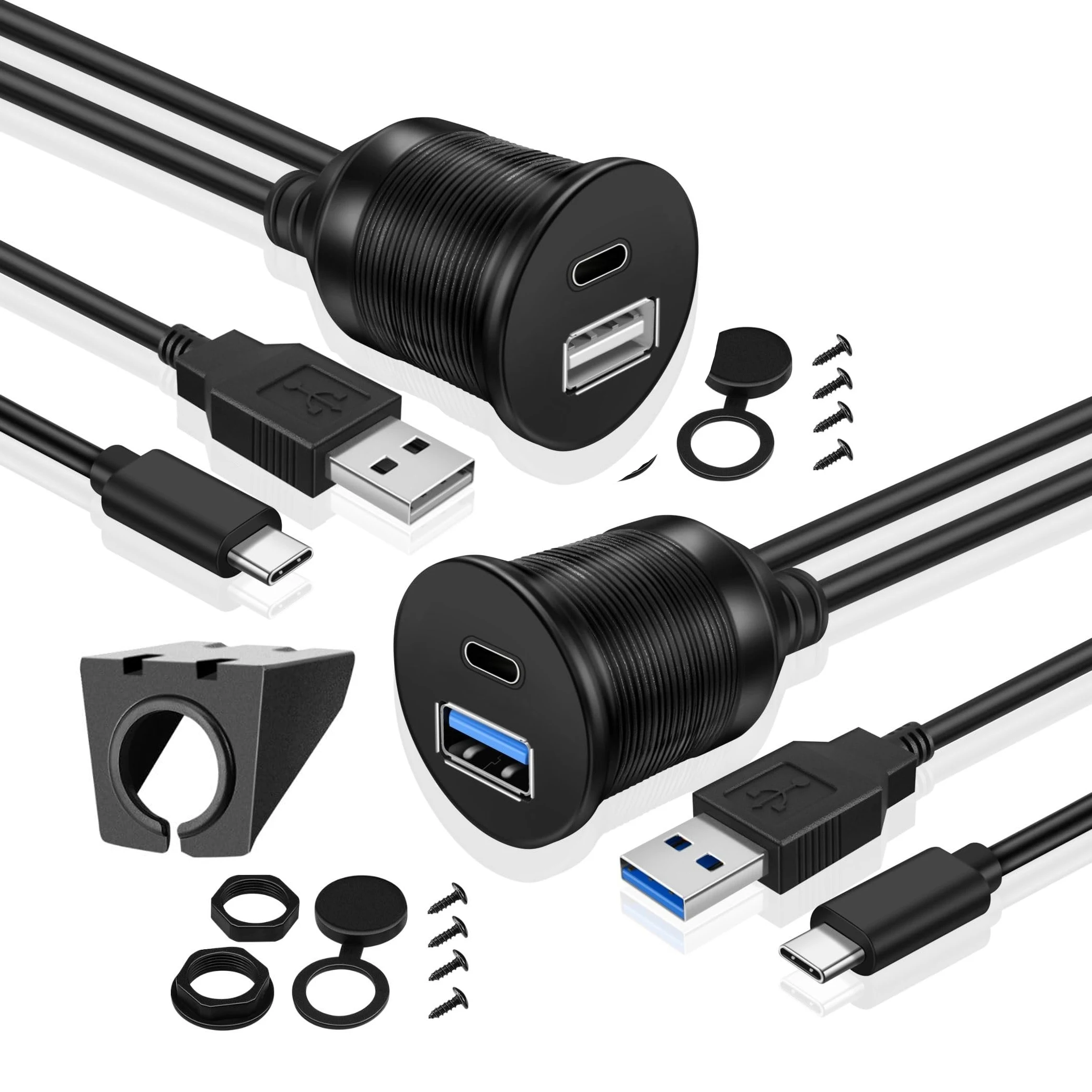 

Dual USB 2.0/3.0 A+Type-C Male to Female Socket Adapter Data Cord Dashboard Flush Mount Extension Cable for Car Boat Motorcycle