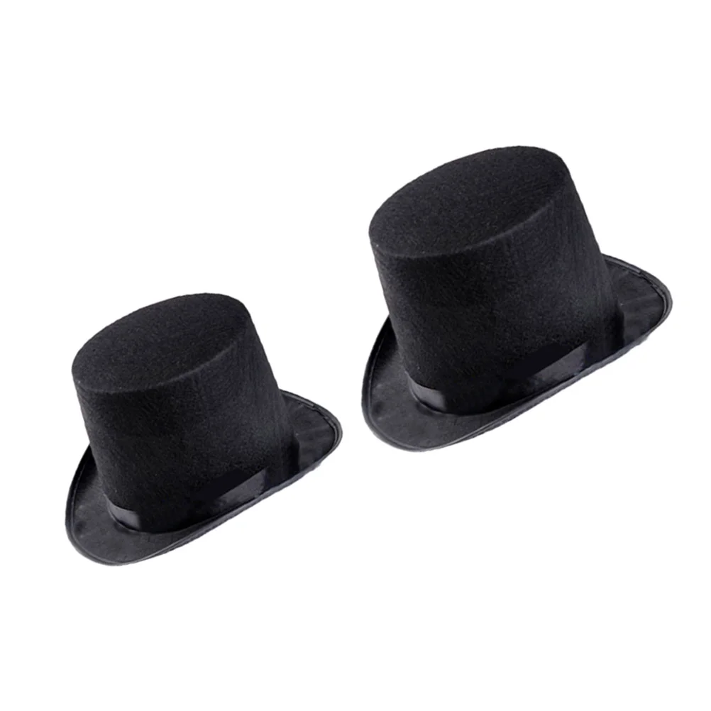 

2Pcs Hats Polyester Felt Party Performance Tophat Costume Accessory 1 Adult 1 Child Black Tophat Felt Hat