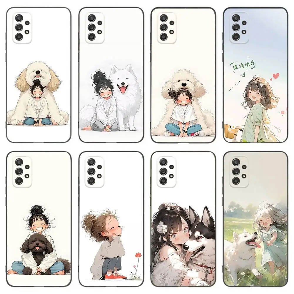 

Cute Kid Girl Dog Phone Case For Samsung Galaxy A 91,80,73,72,53,52,51,22,5G,Plus,J,Note Soft Black Cover