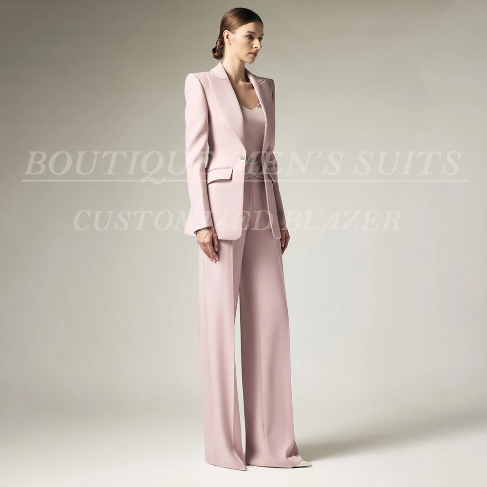 Pretty Women Pink Suits Luxury Trousers Sets Formal One-Button Peak Lapel Slim Fit 2 Piece Jacket Pants Customzied Female Outfit