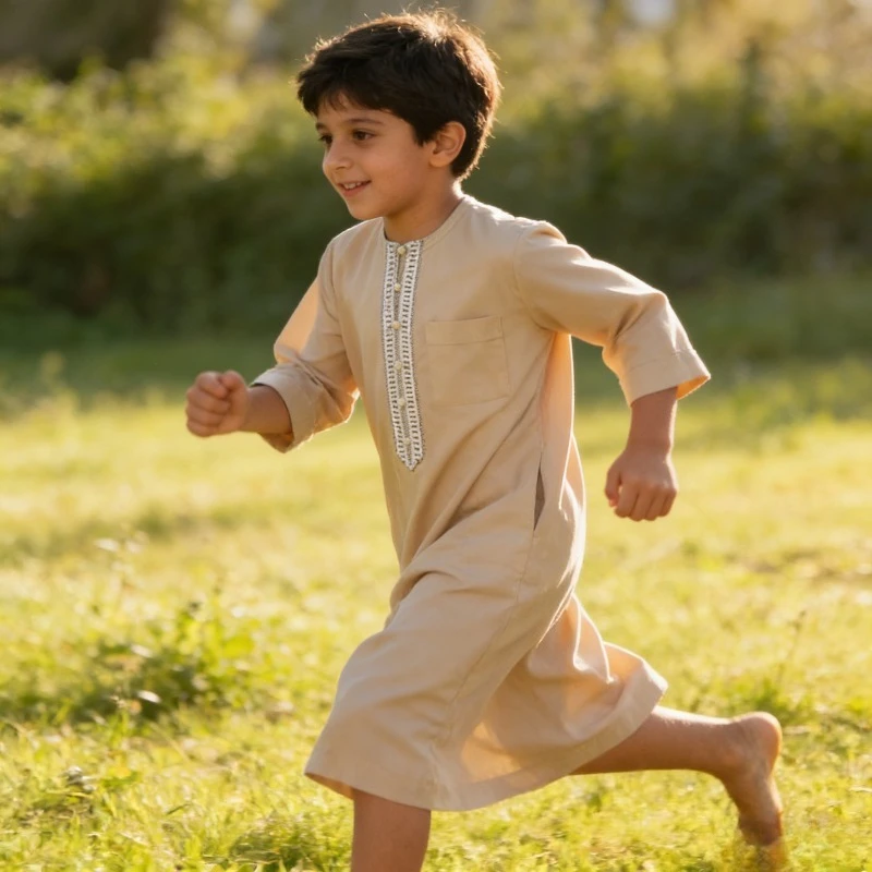 

Boys Embroidered Middle Eastern Thobe Arabic Ethnic Costume Traditional Long Dress Party Festival Elegant Cultural Look