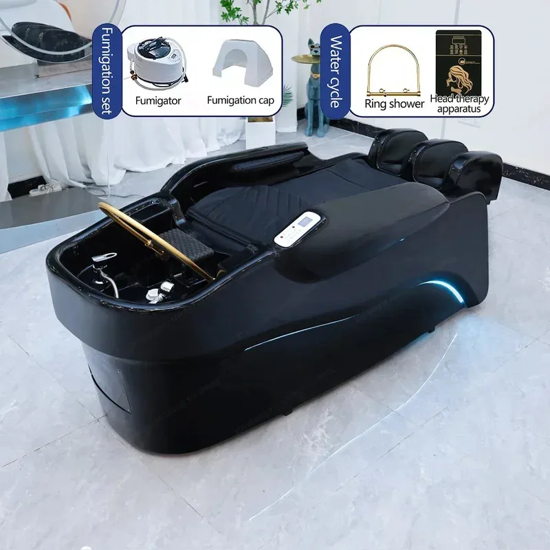 

2025 Modern Design Japanese Head Shampoo Chair and Massage Bed with Ceramic Basin and Sink for Barber Salon