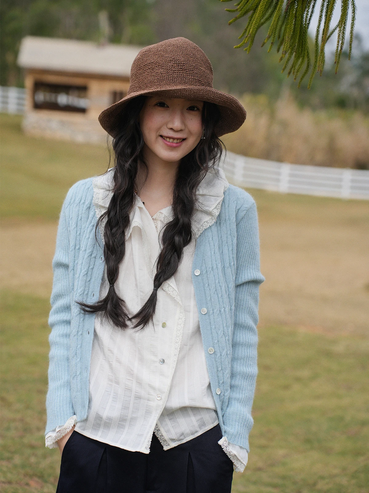 

Botanique Knitted Long Sve Open Cardigan Wool Blend Sea Island Wool Twist Flower Design Women's Regular Fit Spring Faion