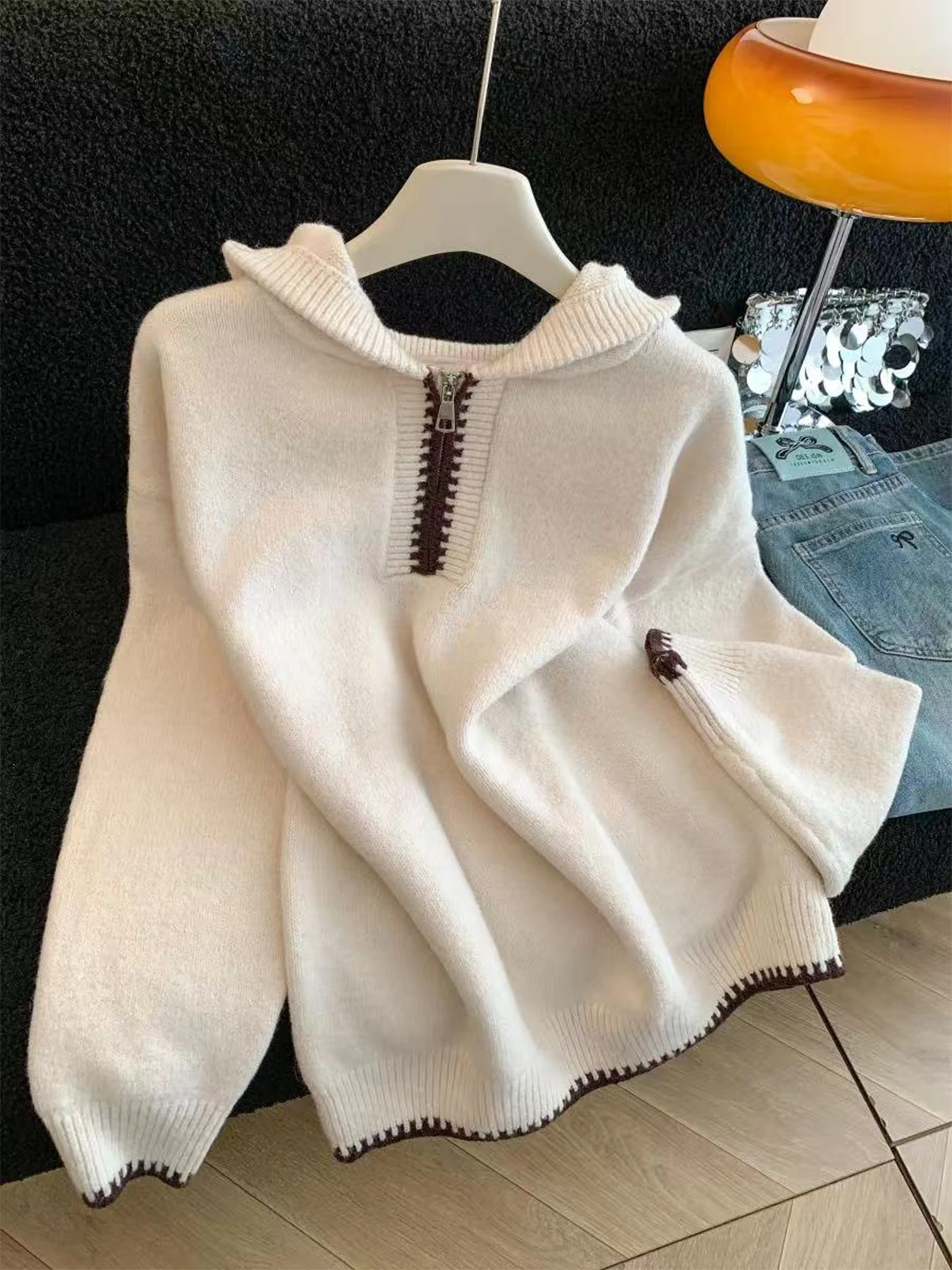 

Зимняя женская вязаная кофта на молнии с длинными рукавами, в стиле колор-блок, класса люкс, для уличного стиля