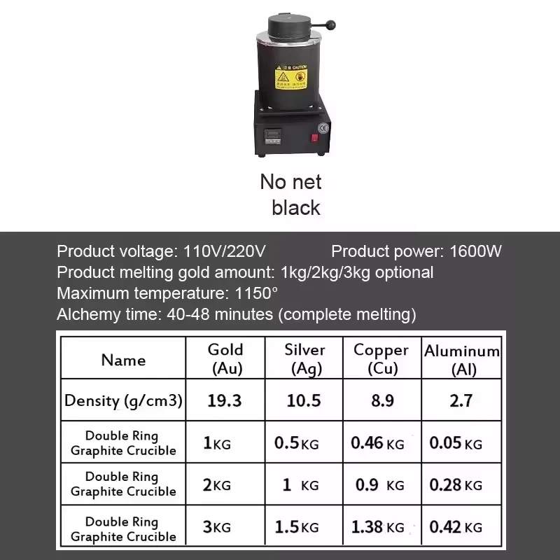 Electric Gold Melting Furnace 110V/220V with Graphite Crucible for Silver Copper Metal Melting And Gold Beating Tool