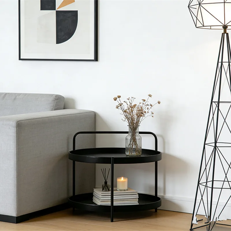 

Modern Metal Round Side Table with Storage Shelf Coffee Table Nightstands Bathroom Shelves Center Table Small Table