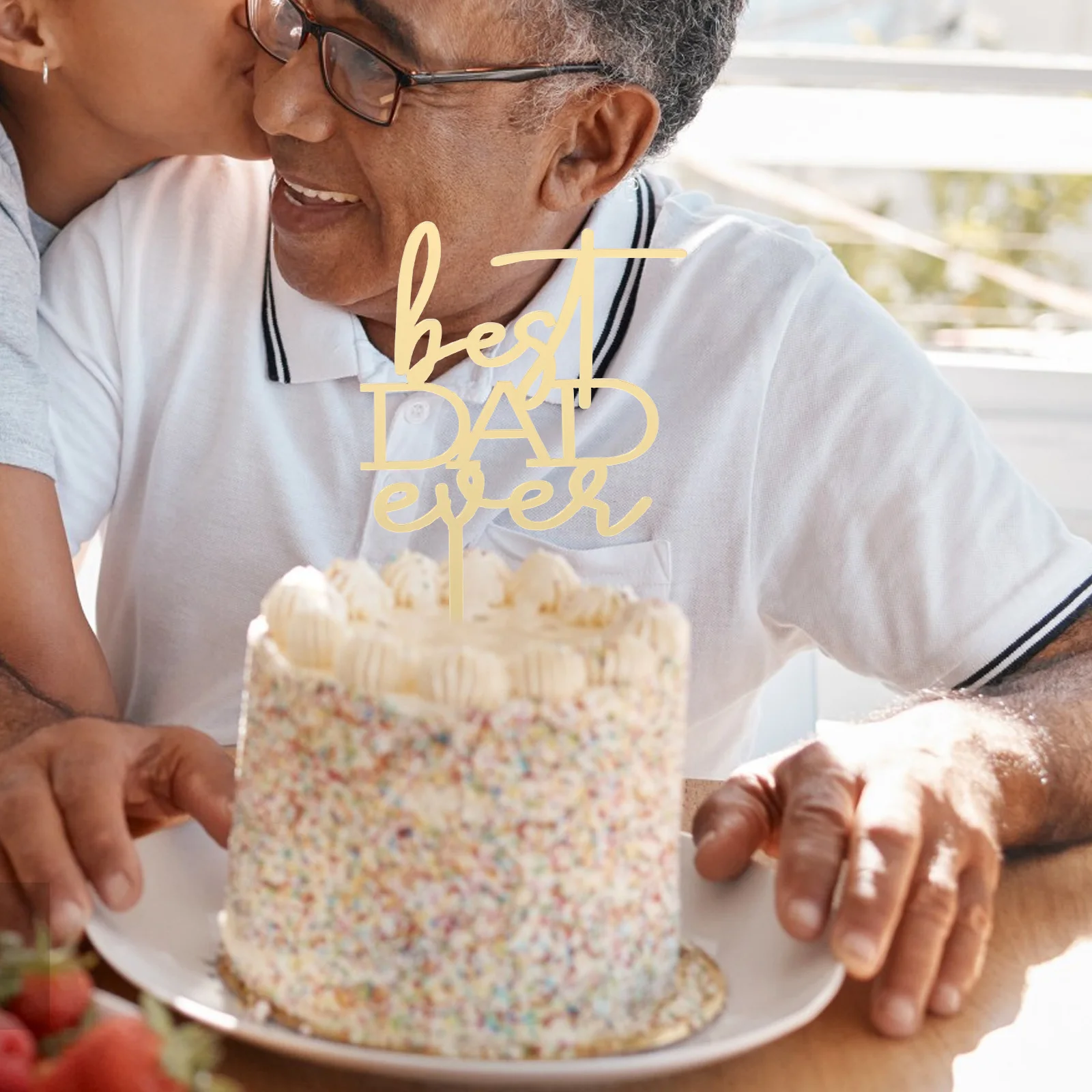 

5 pcs Acrylic Cake Toppers Decorative Supplies Father's Day Cards Cupcake Inserts Golden Plugs Handwriting Patterns Commencement