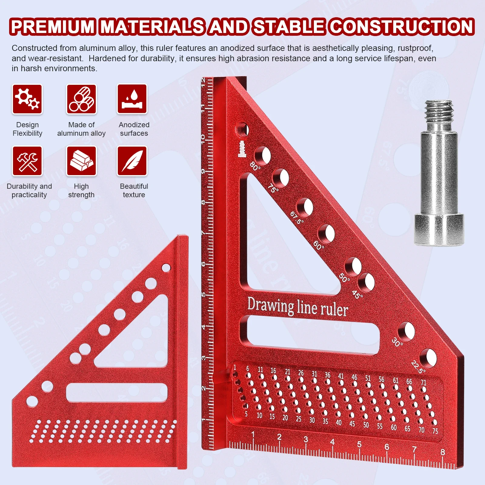 

Aluminum Alloy Multi Angle Measuring Ruler Woodwork Miter Trianglar-Ruler Scribing Gauge Multifunctional Layout Measuring Tool