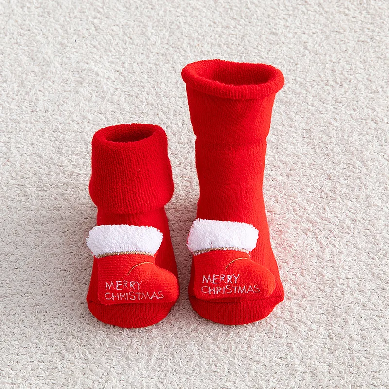 Baby Christmas Socks Newborns Cotton Winter Thickened Short Socks Kids Floor Socks Girls Boys Non-slip Print Toddler Clothing