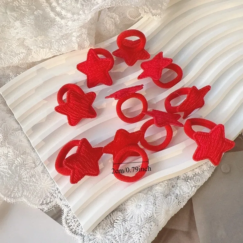 10pcs Red Colors New Year Girls Crown Butterfly Children Hairbands No Harm Cartoon Towel Rope Ponytail Holder Kids Rubber Band