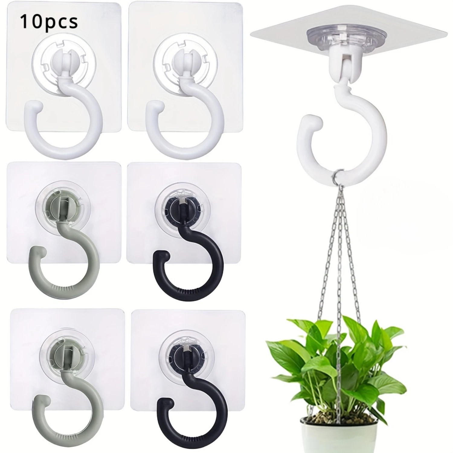 10pcs Rotatable Adhesive  for Wind Chimes, Plants, and Ceiling Decor - No Drill Ceiling Hanging Hook with Strong Sticky Hanger U