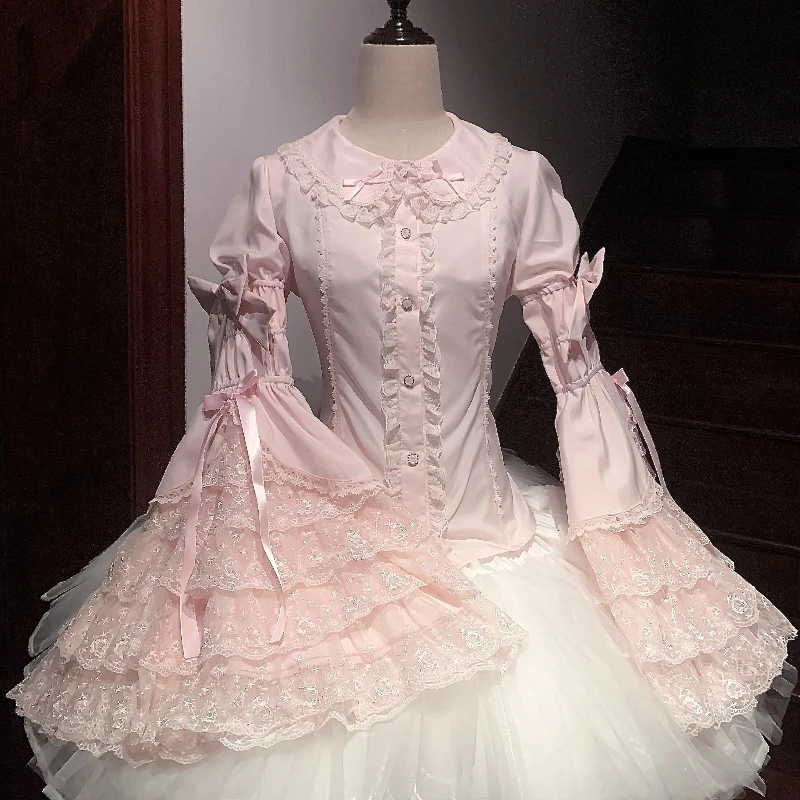 قمصان طويلة الأكمام للربيع والخريف بأكمام طويلة بلون سادة مع ياقة دمية النعناع وبلوزة واحدة الصدر للنساء