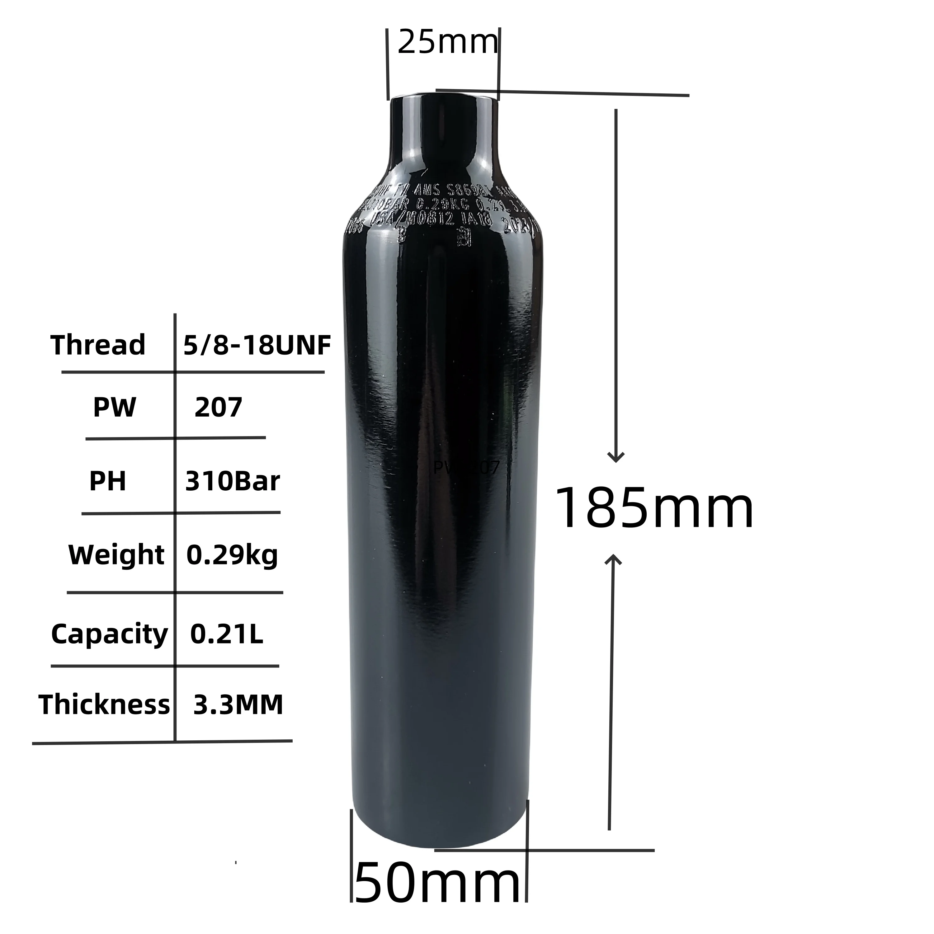 Botella de aluminio 13ci (0,21l), botella de llenado de Gas y bebida de Soda, cilindro de aire de alta presión, tanque de oxígeno para buceo, planta