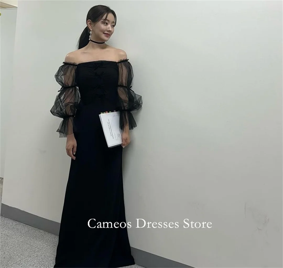 SONDR 韓国オフショルダーイブニングドレスカスタマイズされたフォーマルウエディングドレスサテンブラッククレープ 웨딩드레스機会パーティーイブニングドレス