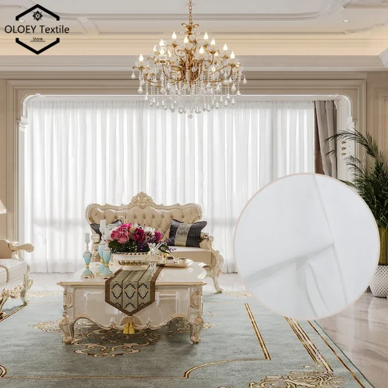 

OLOEY European Luxury Chiffon Sheer Solid White Tulle Window Curtains for Living Dining Room Bedroom Modern Home Decor Cutom 1PC