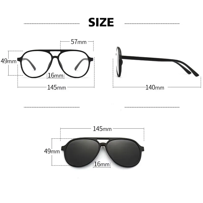 6 In1 Pilot Polarized Myopia Sunglasses 2024 NEW Magnetic Clip Men Women Glasses Optical Prescription Eyewear -0.5 to -6.0