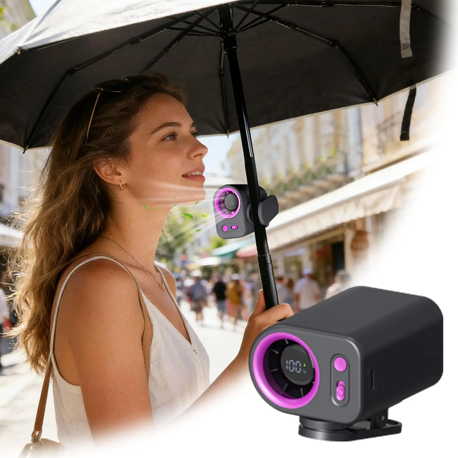 

Umbrella Clip-on Fan Waist Clip Fan & Air Conditioner Cooling Fan With Led Display Usb Rechargeable Mini Fans 360° Rotation Fan