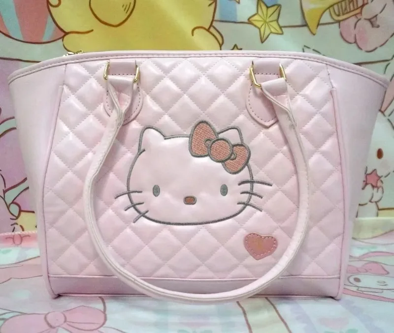 Sanrio Medieval Style Hello Kitty Tote Bag Cute Sweet Soft PU Leather Pink One Shoulder Handbag Women Large Capacity Travel Bag image 3