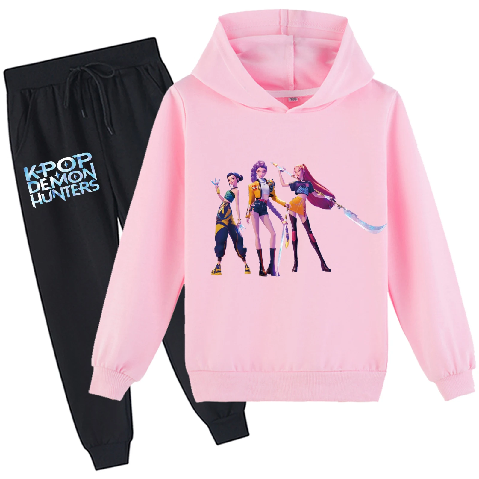 KPop Demon Hunters Tops de manga larga y pantalón jogger trajes de 2 piezas, sudadera de algodón para niño pequeño y niña, bonita sudadera con capucha para 2-14 años