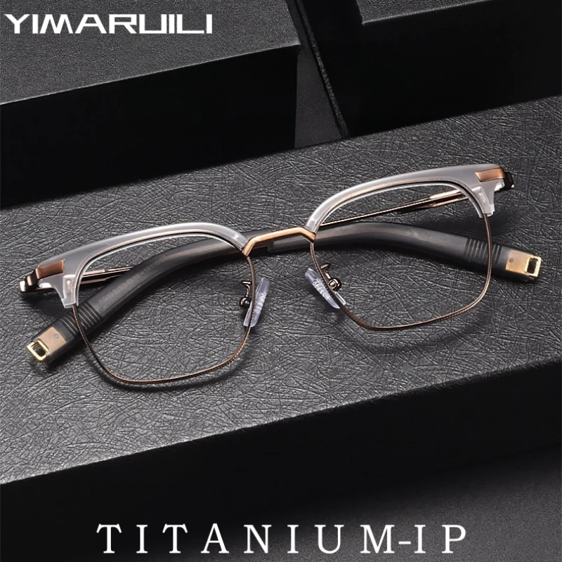 YIMARUILI Fashion Business Acetate Eyewear Retro Square Luxury Pure Titanium Optical Prescription Eyeglasses Frames Men SS107