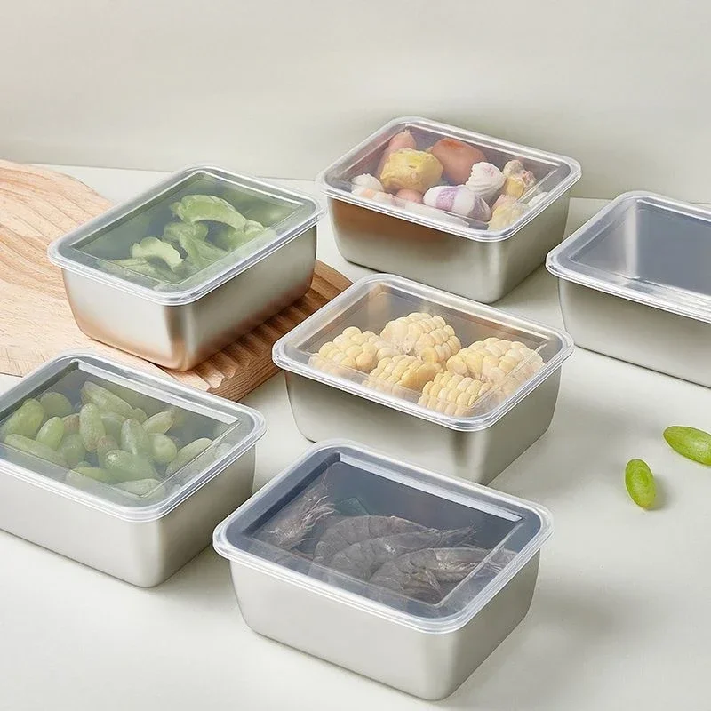 Food Container Stainless Steel Food Storage Serving Trays Rectangle Sausage Noodles Fruit Dish with Home Kitchen Organizers