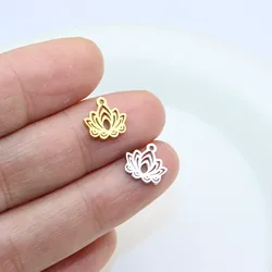 10pcs Stainless Steel Mirror Polish Jewelry Mini Lotus Flower Charms Pendant DIY Handcraft PVD Plated Waterproof Antiallergic