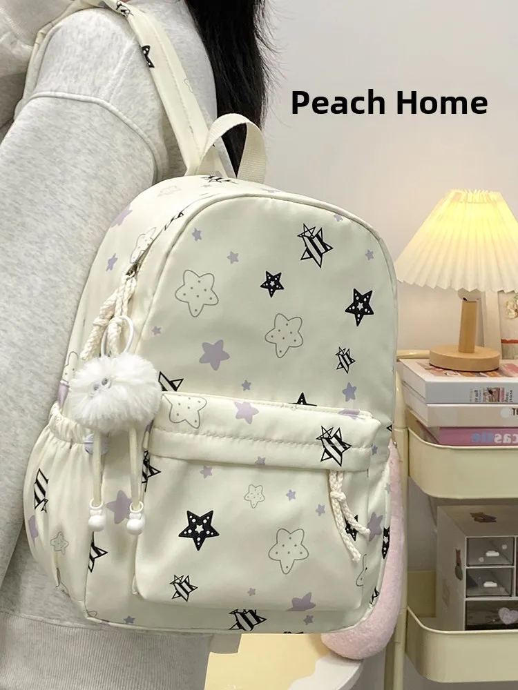 

Cute Star Design School Bag Women's Lightweight Versatile Backpack Elementary School Students Double Shoulder Bag Casual ...