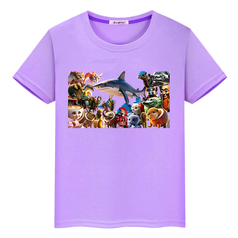 Kawaii 100% القطن الكرتون قصيرة الأكمام أنيمي القمم الإيطالية الدماغ مجموعة طباعة تي شيرت للأطفال الصبي 10 سنة لطيف تيز فتاة الملابس y2k #5