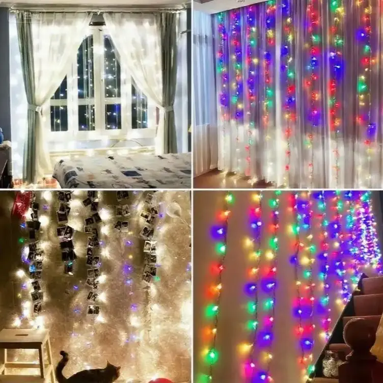 Światła LED w kształcie kurtyny USB z pilotem, 3x1M/3x2M/3x3M, 8 trybów, dekoracja świąteczna, ślubna, do sypialni, lampki dekoracyjne