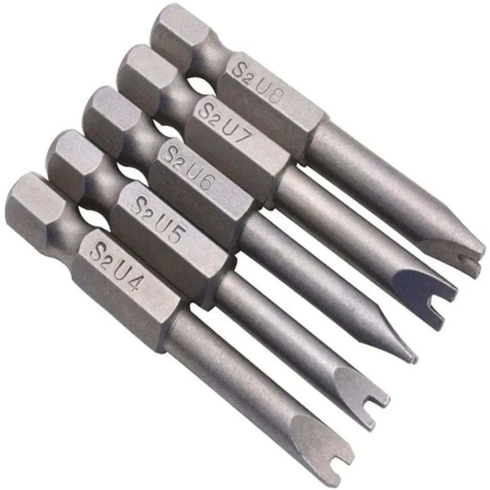 5pcs S2 Alloy Steel Electric Screwdriver Security Bits 1/4 Inch Hex Handle Magnetic U-shaped Tip Bits 50mm U4-U8 Hand Tools Set