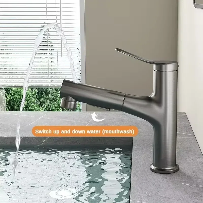 Bathroom Faucet Hot and Cold Water Outlet Bathroom Sink Pull Type Faucet Three Mode Water Outlet Washbasin Shower Faucet