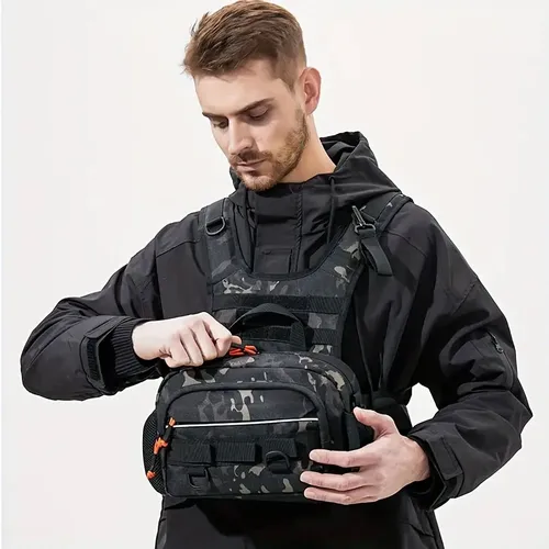 Imagen 2 del producto Señuelo de pesca, chaleco frontal para el pecho, mochila de viaje, Camping, senderismo, ciclismo al aire libre, equipo de montañismo, bolsa de aparejos tácticos para hombres