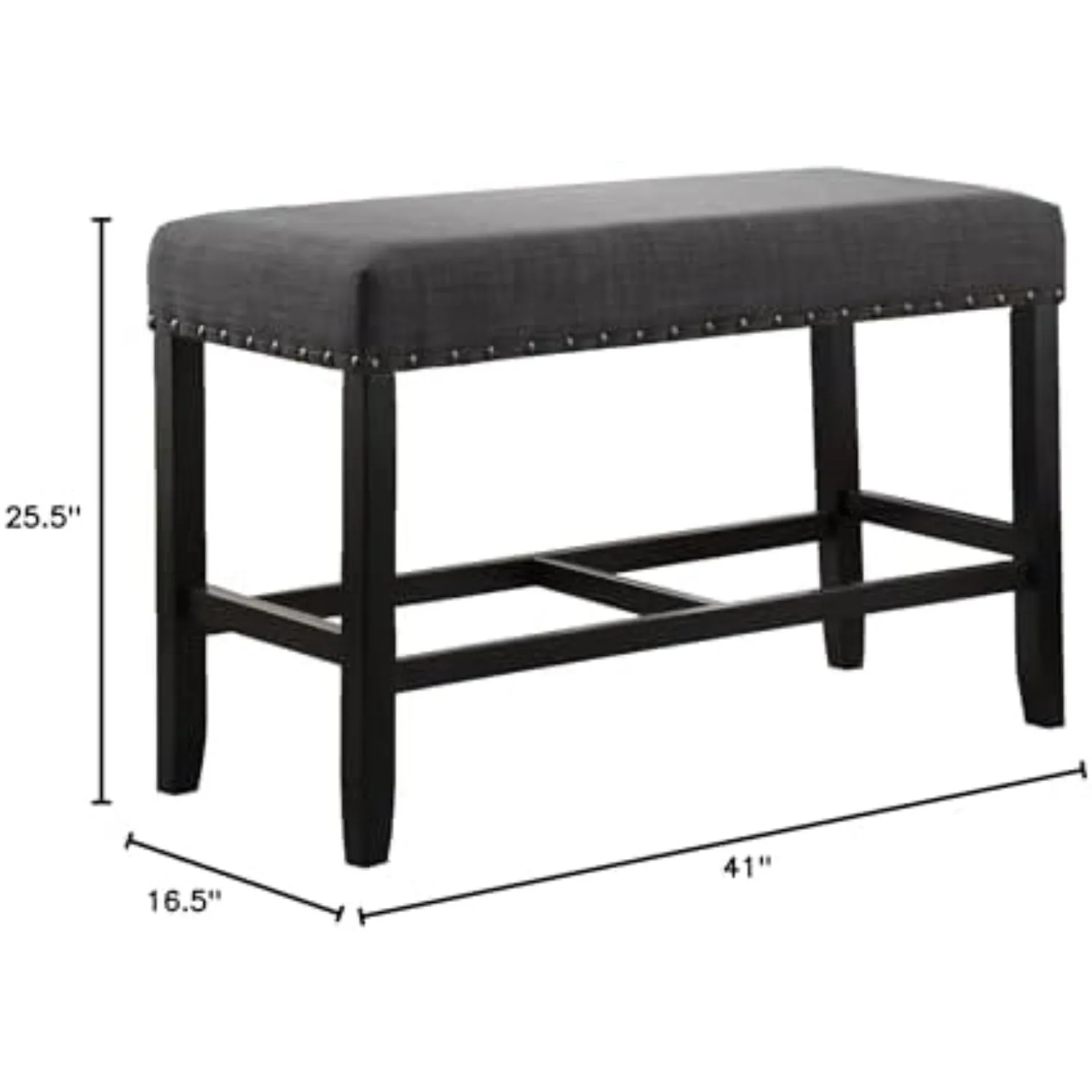 Fabric Counter Height Dining Bench with Nailhead Trim in Grey, Modern Kitchen Bar Stool for Small Spaces, Comfortable