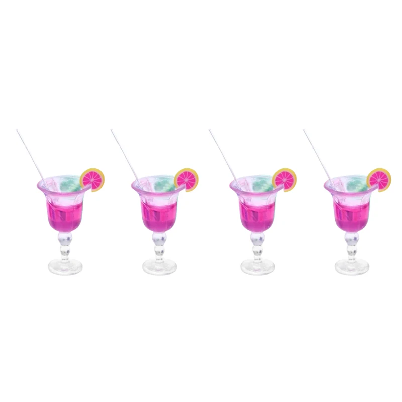 4Pcs Resin Drink cup Model Dollhouse Miniature Colorful Cocktail Glass Bar Drinks Accessories for Kids Pretend Play Bar Drinks
