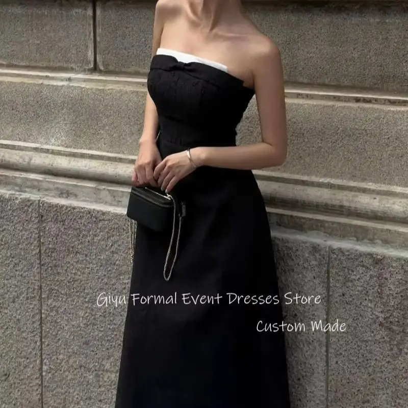 

Giyu Simple Black Evening Dresses Strapless Matte Satin Formal occasion Dress Prom Gowns Korea Wedding Photoshoot Slim