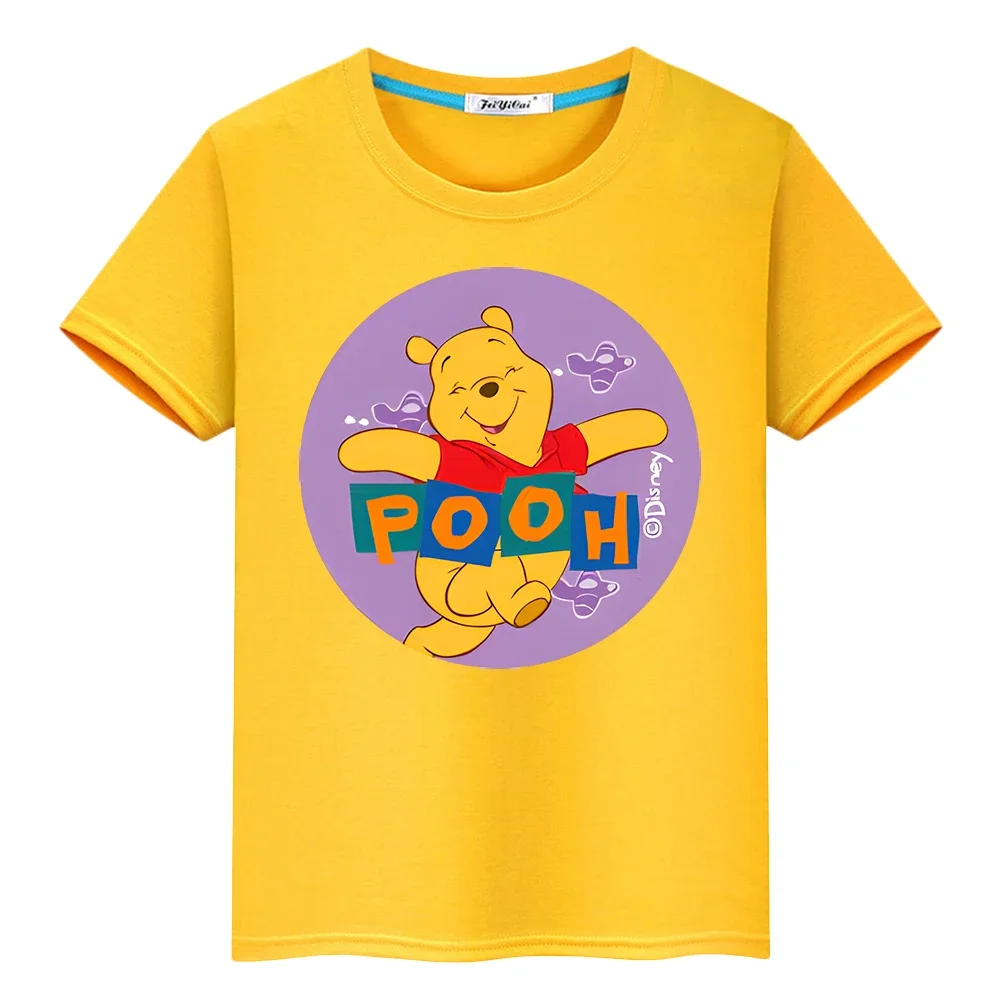 

Disney Print 100%Cotton t shirt for kids boys 10years Kawaii Tops y2k one piece Pooh Bear anime Short pride tshirt girls clothes