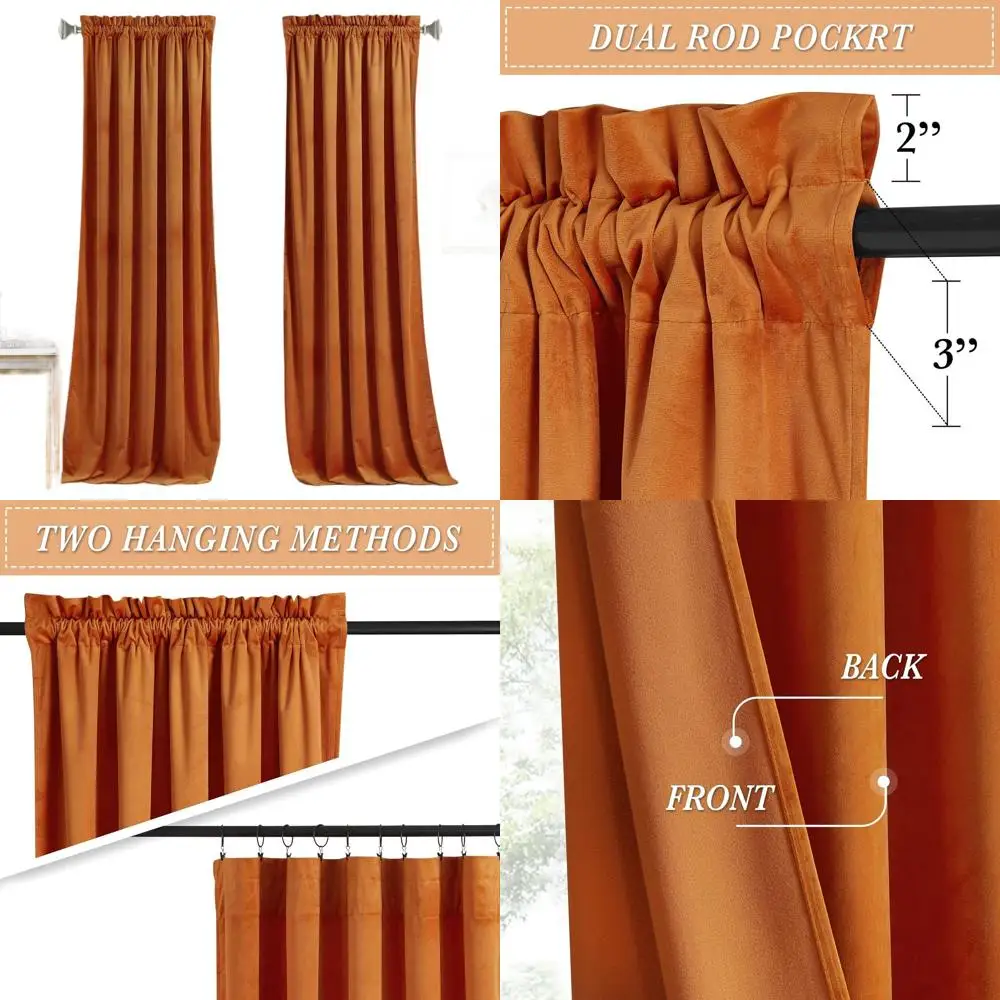 

Элегантные оранжевые бархатные шторы, затемнение комнаты для больших окон, идеально подходят для гостиной и Хэллоуина/Рождественского декора, 52x108 дюймов