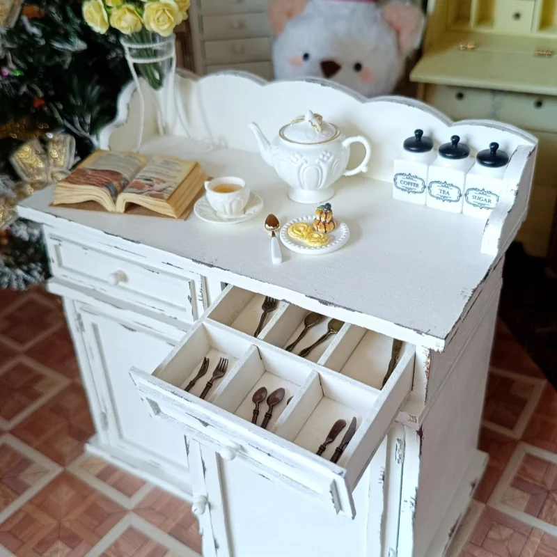 1:6 Dollhouse Miniatures French Retro Sideboard Wooden Kitchen Storage Cabinet Bjd Blyth Soldier Lol Jars Scene Shooting Props